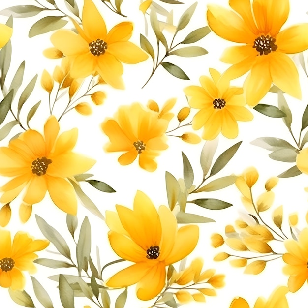 黄色の花の水彩画のシームレスなパターン