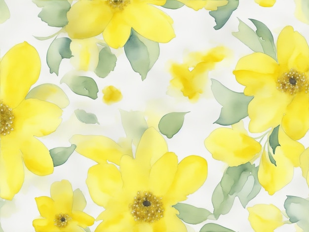 Yellow flowers watercolor seamless patterns