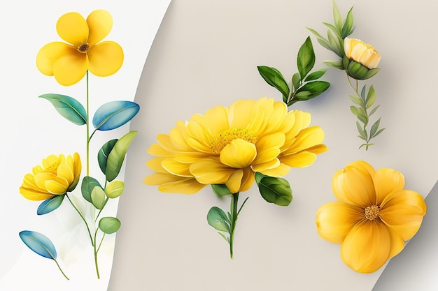 Yellow flowers watercolor seamless patterns