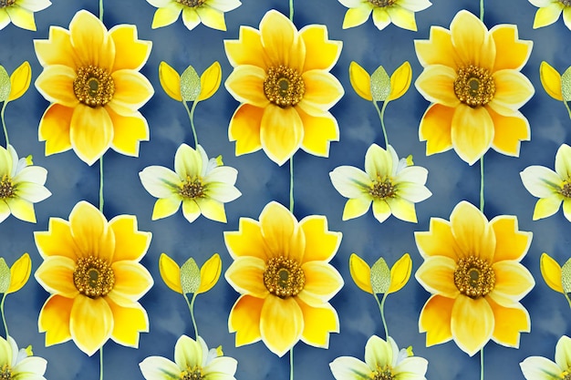 Yellow flowers watercolor seamless patterns