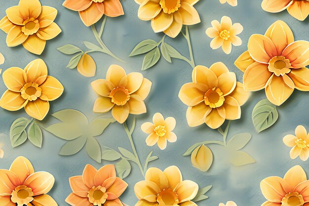 Yellow flowers watercolor seamless patterns