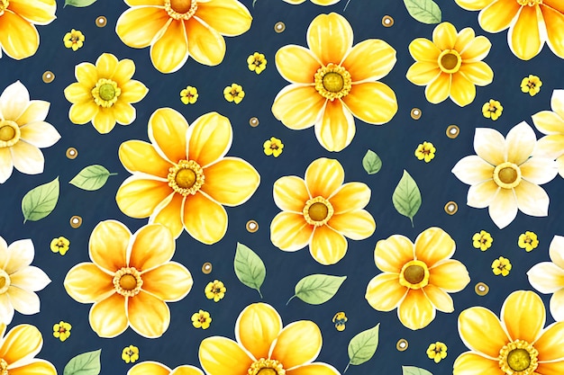 Yellow flowers watercolor seamless patterns