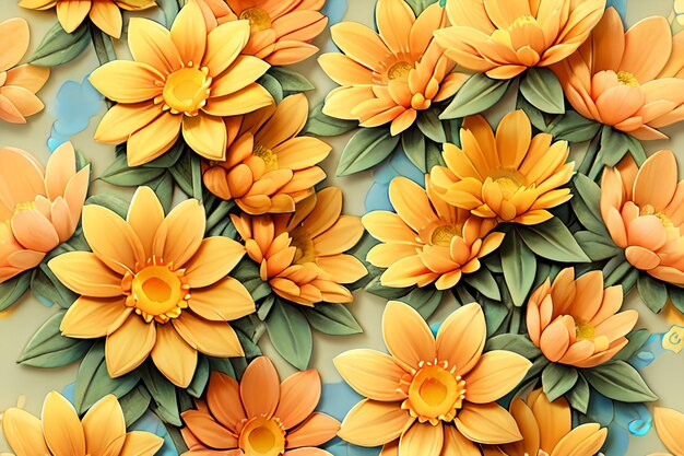 Yellow flowers watercolor seamless patterns