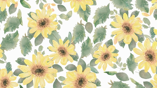 Yellow flowers watercolor seamless patterns