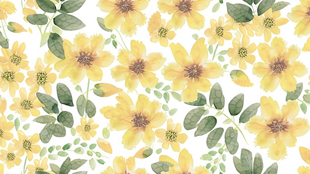 Yellow flowers watercolor seamless patterns