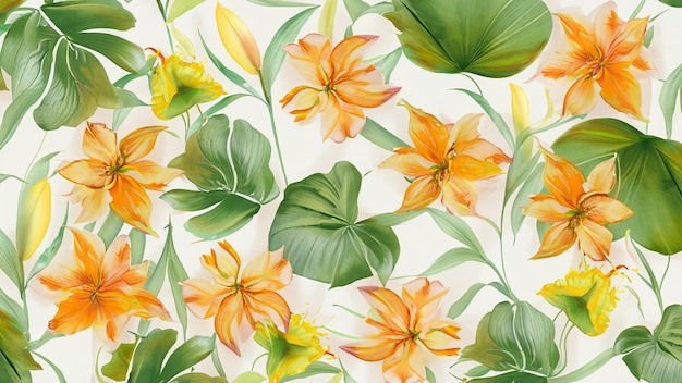 Yellow flowers watercolor seamless patterns