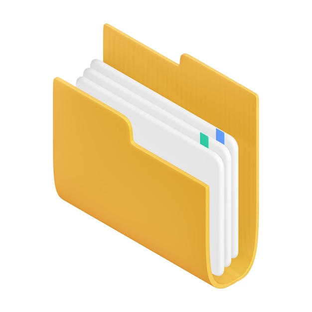 Photo yellow folder icon with clipping path 3d rendering