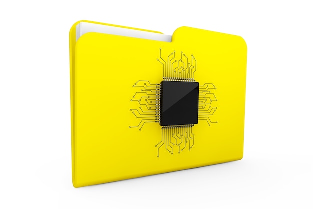 Yellow Folder with Microchip on a white background