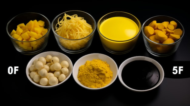 Yellow food on black background Beautiful composition