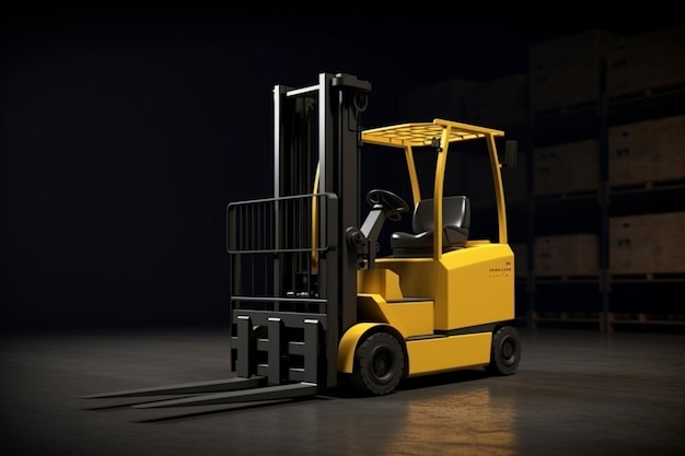 Photo a yellow forklift sits in a dark room.