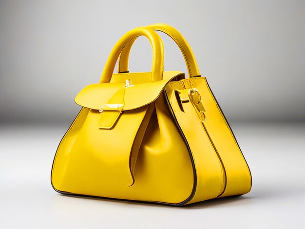 Photo yellow formal hand bag leather and sustainble