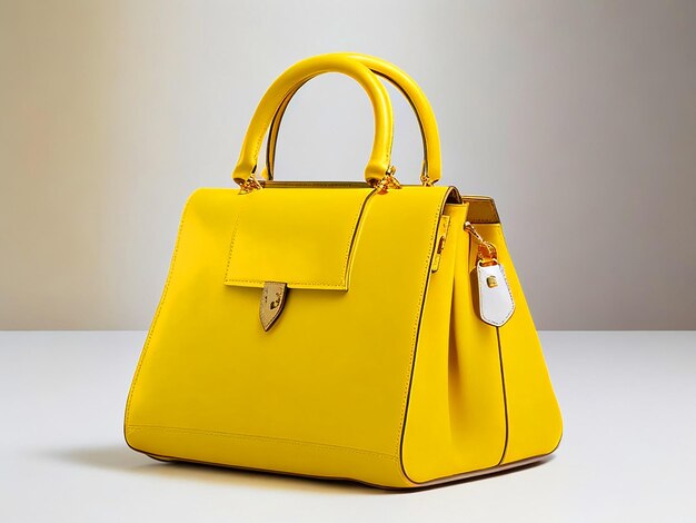 Photo yellow formal hand bag leather and sustainble