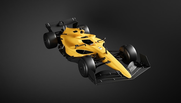 Yellow formula 1 race car black background 3d rendering