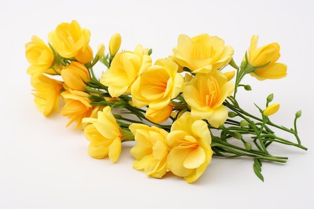 白い背景に隔離された黄色いフレジアの花