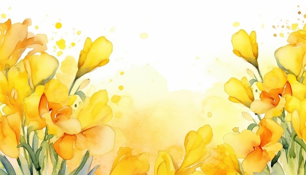 yellow freesia flowers watercolor background