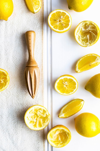 Yellow fresh cut organic lemons