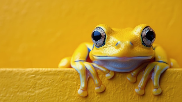 Yellow Frog Sitting on Top of Yellow Wall