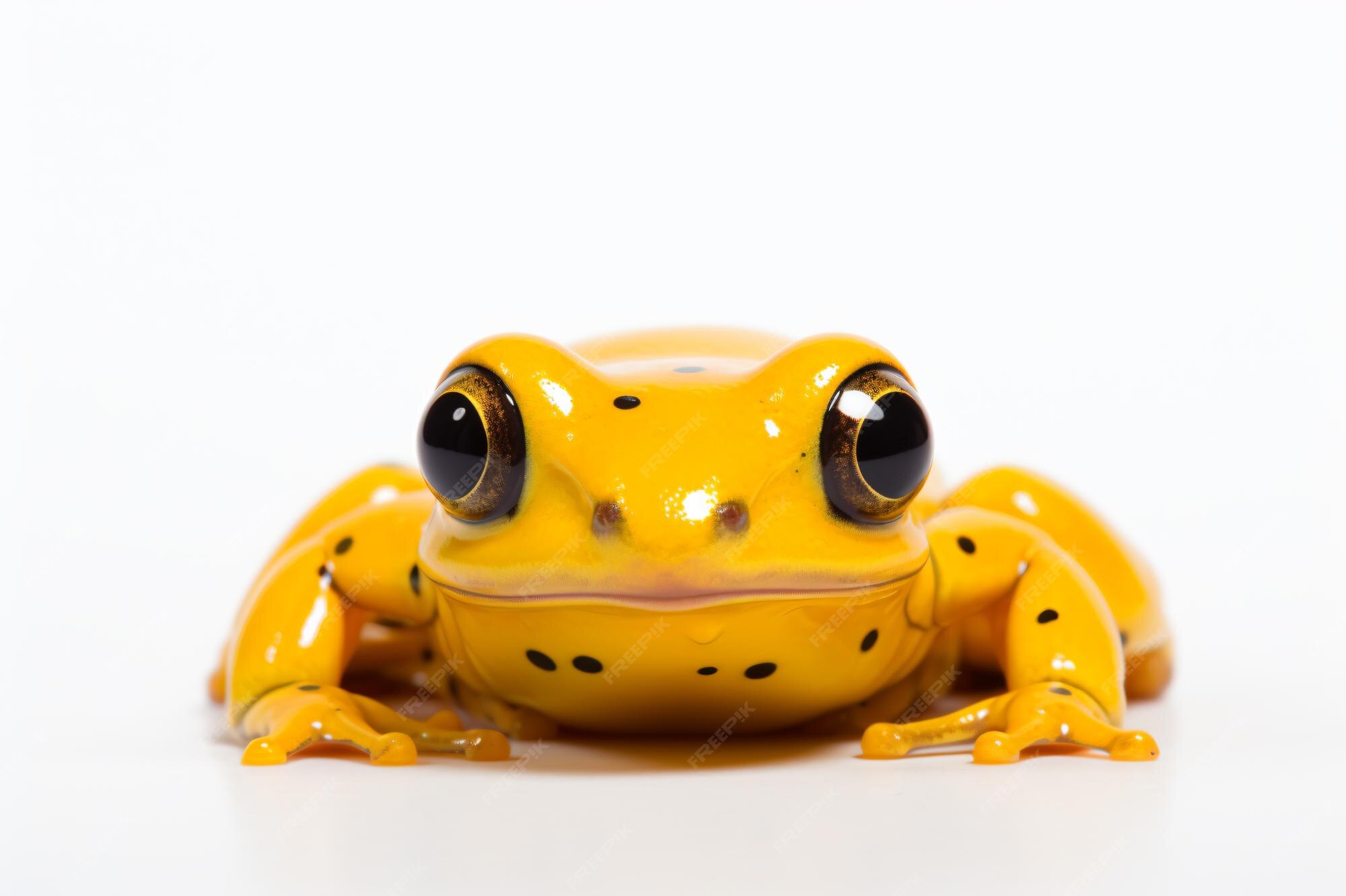 Premium AI Image | a yellow frog with big eyes sitting on a white surface