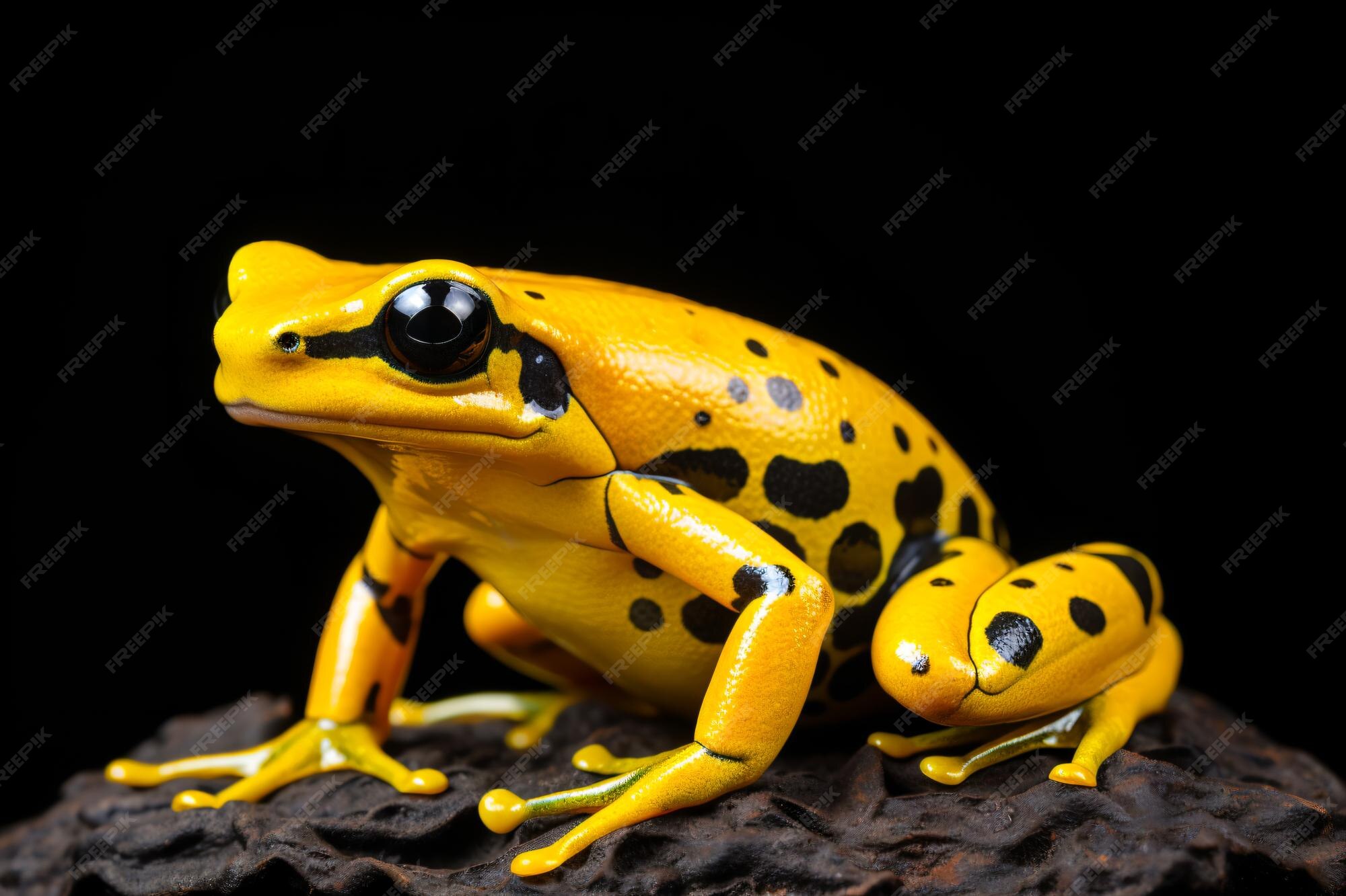 Premium AI Image | a yellow frog with black spots sitting on a rock