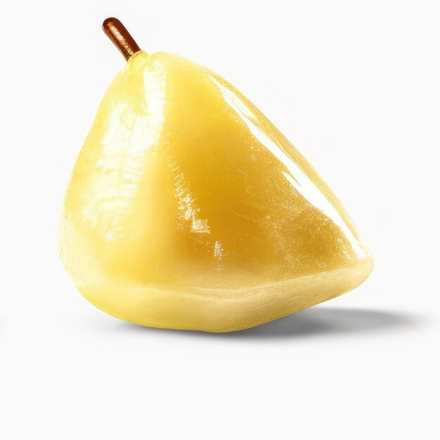 Photo a yellow fruit that is cut in half and the word 