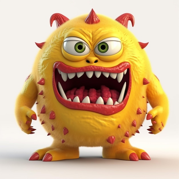 Yellow funny monster character with angry expression 3d illustration ai generative