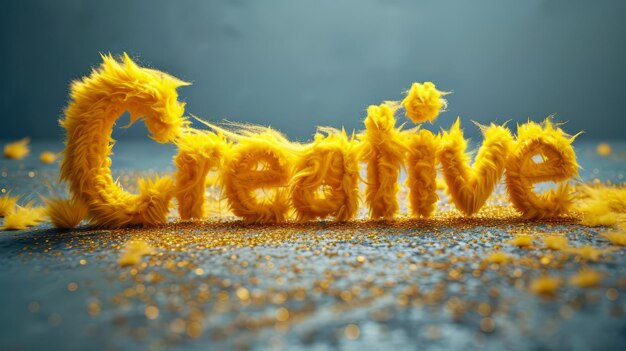 Photo yellow fur creativity concept art poster the word creative made in textured lettering horizontal
