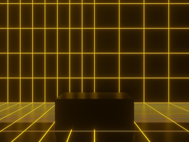 Yellow futuristic grid neon podium