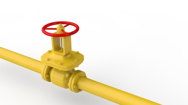 Yellow gas pipe line valves isolated on white background 3d render