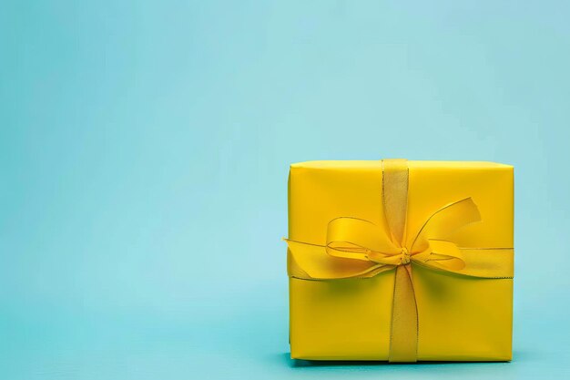 Photo a yellow gift box on a blue background