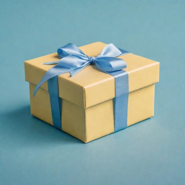 yellow gift box on a plain blue background