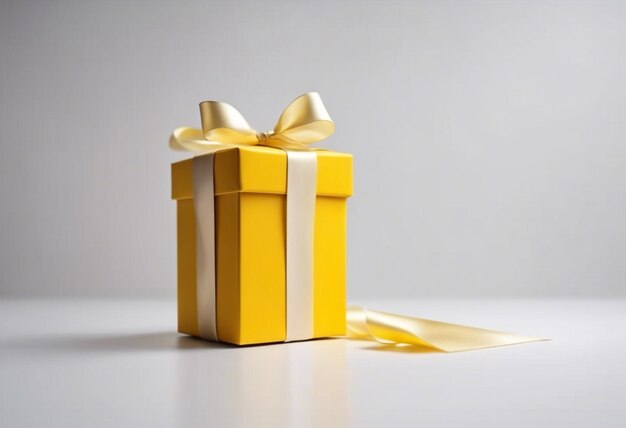 Yellow gift box on a plain white background