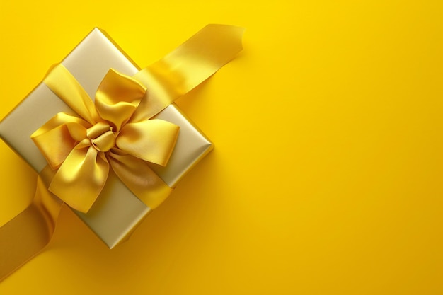 Yellow Gift Box With Bow on Yellow Background Generative AI