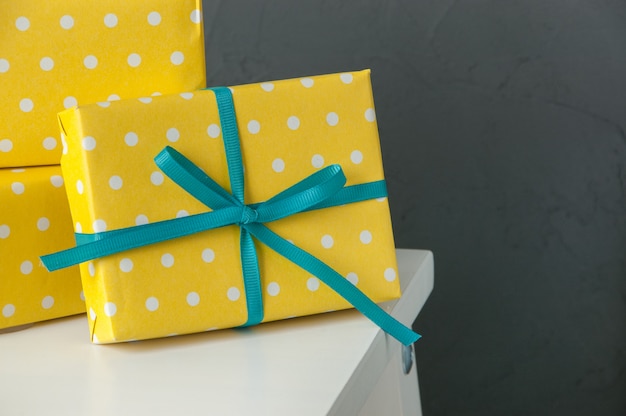 Yellow gift boxes or presents