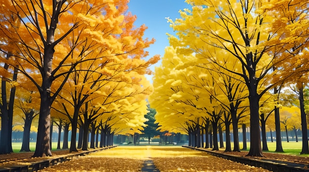 Yellow ginkgo tree for wallpaper