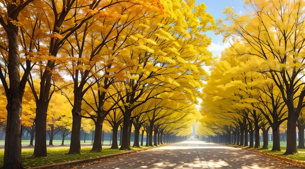 Yellow ginkgo tree for wallpaper