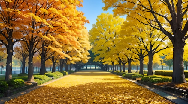 Yellow ginkgo tree for wallpaper