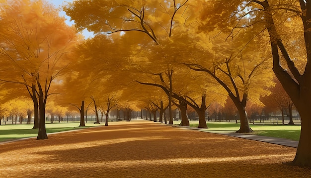 Yellow Ginkgo trees on road lane in Napa Valley California