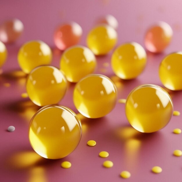 Yellow glass beads on a pink background