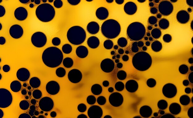 A yellow glass with black circles on it