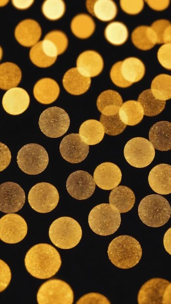 Yellow glitter vintage lights with black background defocused