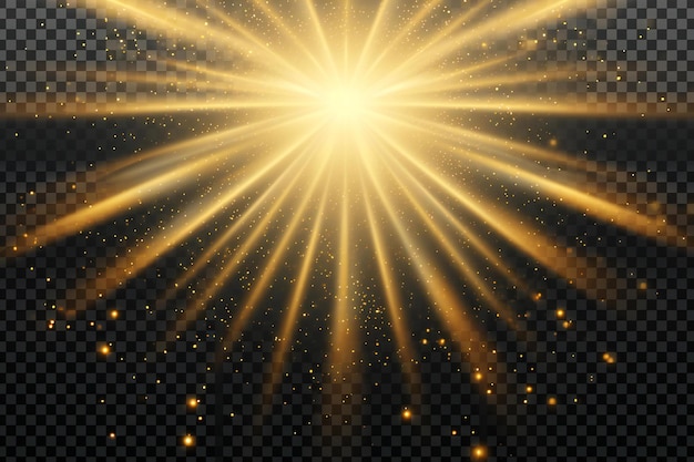 Photo yellow glowing light explodes on a transparent background sparkling magical dust particles