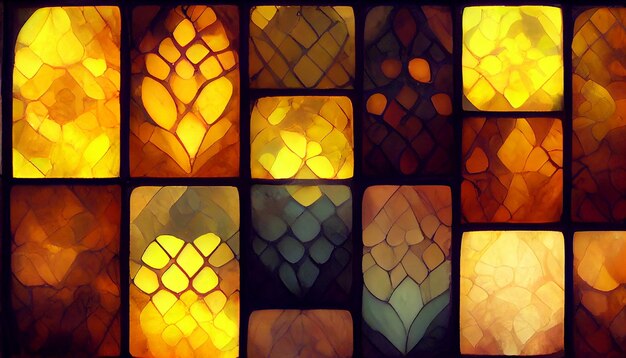 Yellow glowing stained glass pattern background