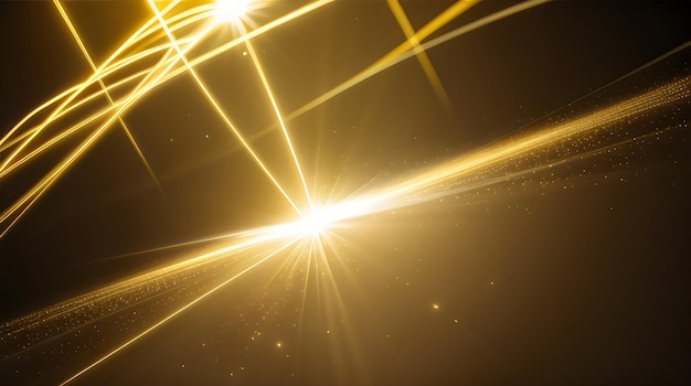 Foto oro giallo raggio di luce risplende bagliore particella sfondo astratto, rendering 3d