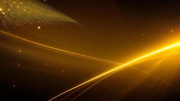 Foto oro giallo raggio di luce risplende bagliore particella sfondo astratto, rendering 3d