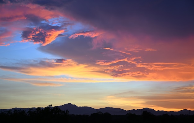 Yellow gold sky evening In tropical countries summer