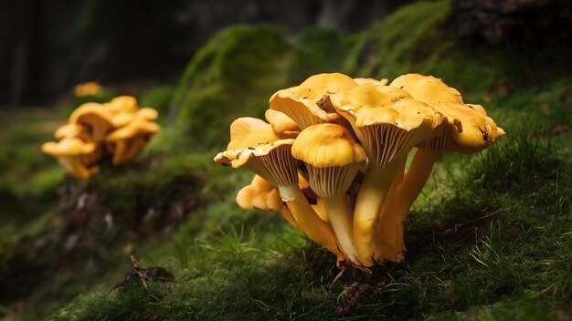 Yellow golden chanterelles on gray