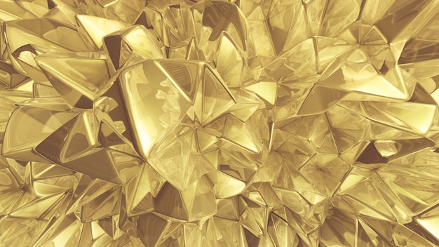 Yellow golden crystal background with triangles. 3d rendering.