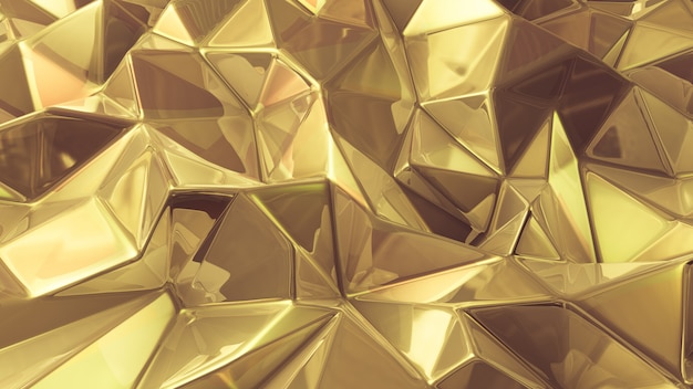 Yellow golden crystal background with triangles. 3d rendering.