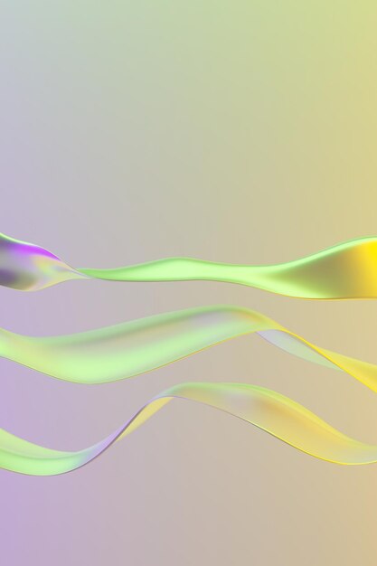 黄色と緑の抽象ダイナミックオブジェクトとコピースペース 3D レンダリング