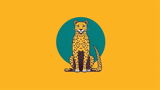A yellow and green background with a cheetah sitting on the ground generative ai